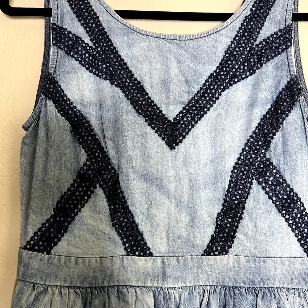 Miss Me Sweet surprise Chambray Mini Dress Women Size Small Blue A-line Crochet